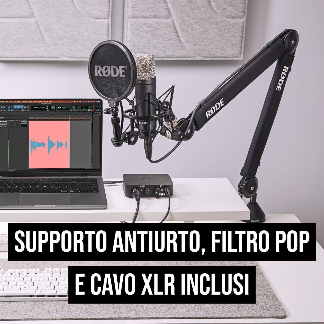 RØDE NT1 Signature Series Microfono a condensatore a grande diaframma della con supporto antivibratorio, filtro antipop e cavo XLR per produzione musicale, registrazione vocale, streaming e podcast