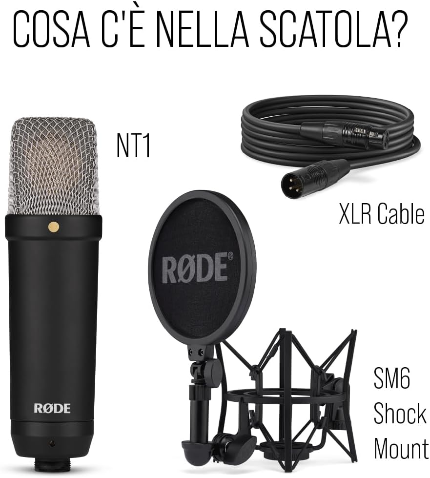 RØDE NT1 Signature Series Microfono a condensatore a grande diaframma della con supporto antivibratorio, filtro antipop e cavo XLR per produzione musicale, registrazione vocale, streaming e podcast