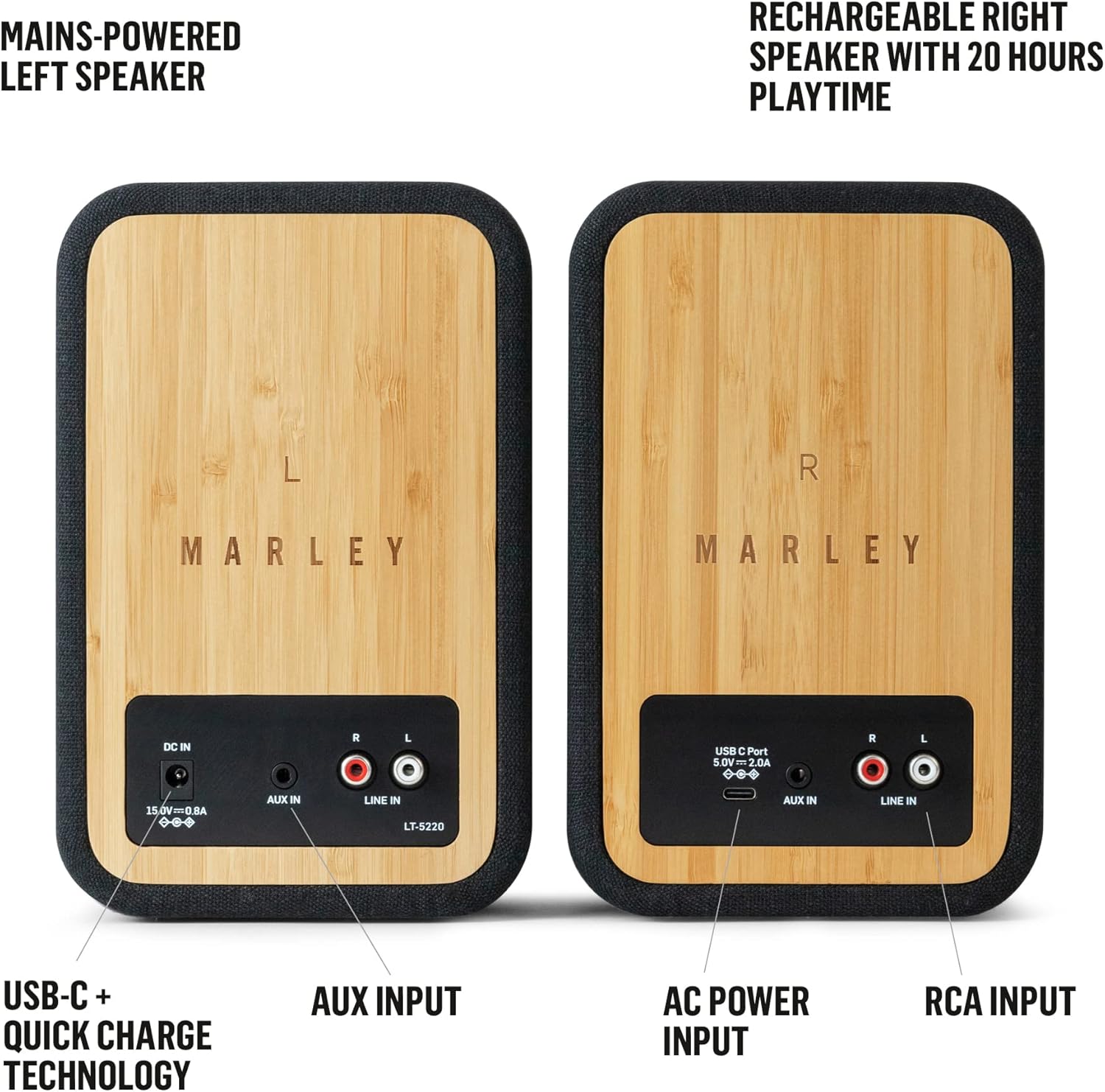 Marley Casse House of Get Together Duo da Libreria - Casse Bluetooth con Ingresso AUX, Compatibili con Giradischi e Vinili - Altoparlanti Libreria Attivi ad Alta Definizione, Design Sostenibile