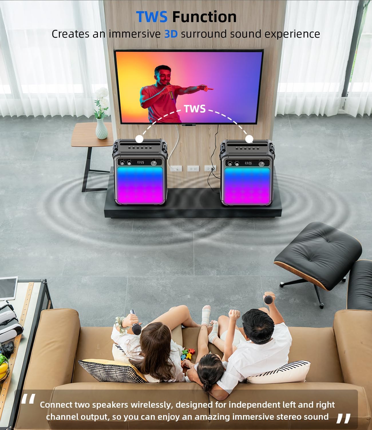 karaoke con 2 microfoni,Cassa Karaoke Professionale completo Portatile Bluetooth con microfono,LED luci,Ideale per Feste,Regalo per adulti e bambini,Supporta USB/TF/AUX