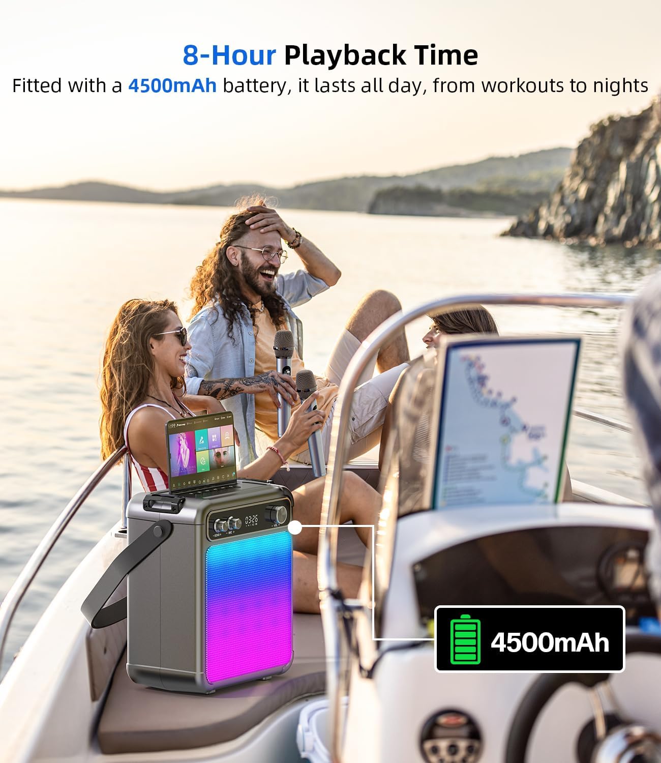 karaoke con 2 microfoni,Cassa Karaoke Professionale completo Portatile Bluetooth con microfono,LED luci,Ideale per Feste,Regalo per adulti e bambini,Supporta USB/TF/AUX