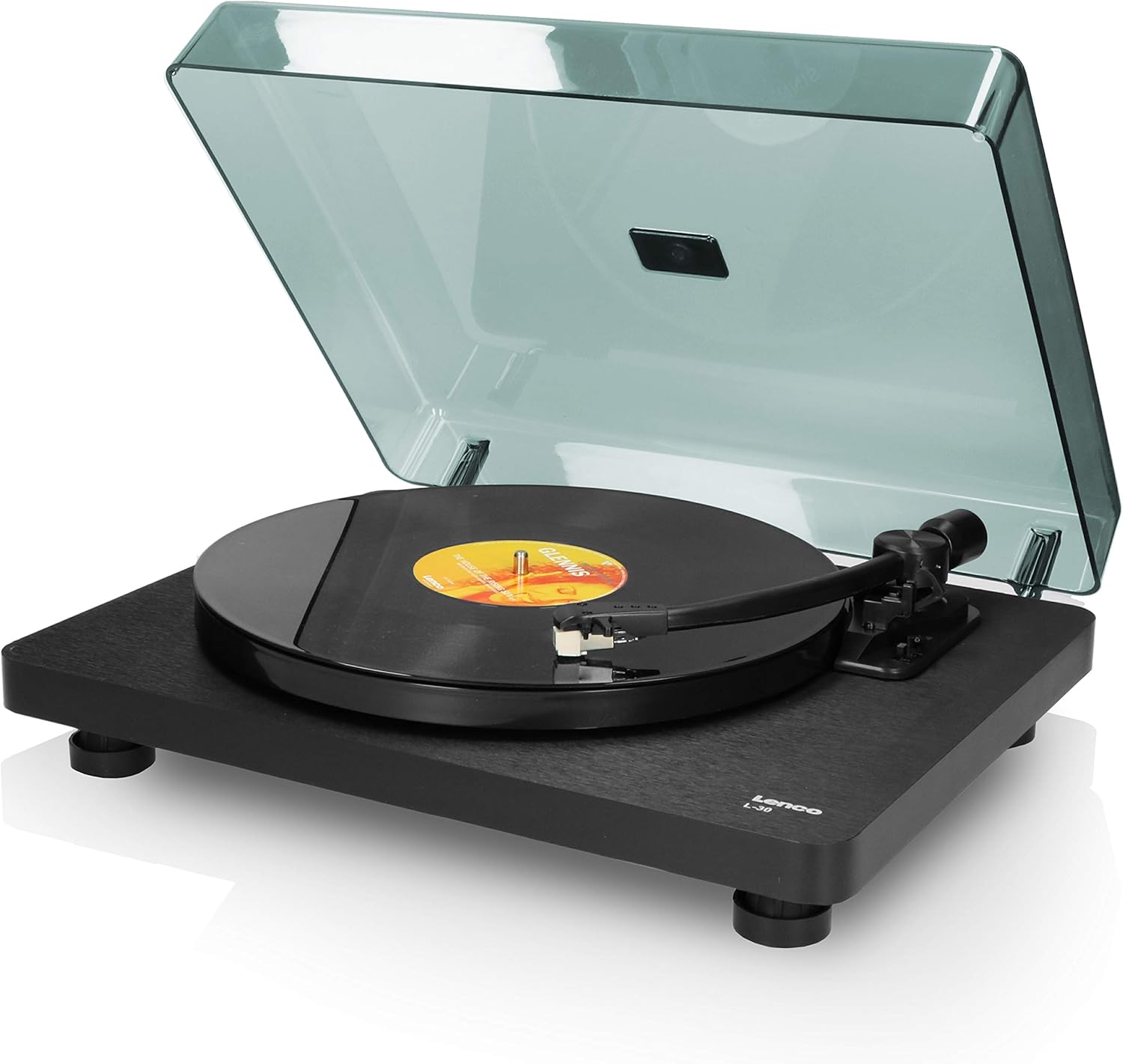 Lenco L-30BK Giradischi USB - giradischi con trasmissione a cinghia - 33 e 45 giri - USB - uscita RCA - digitalizzazione dischi - preamplificatore - legno