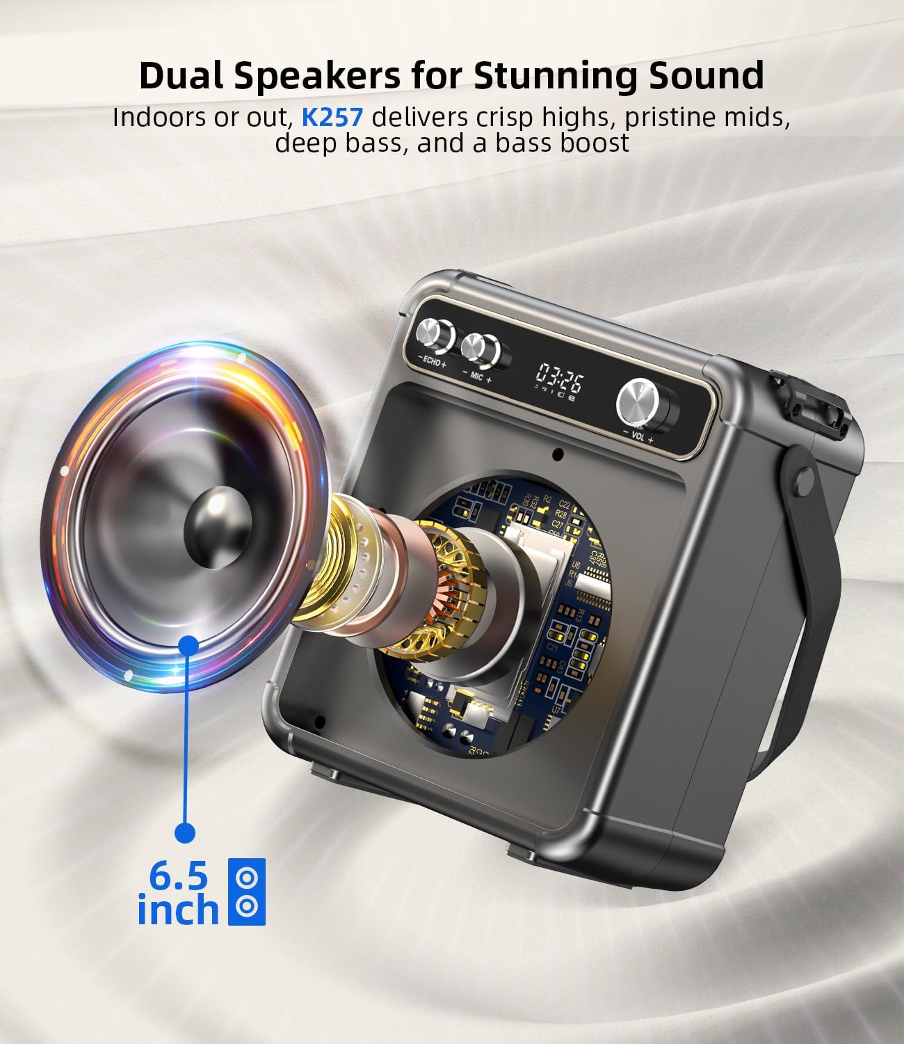 karaoke con 2 microfoni,Cassa Karaoke Professionale completo Portatile Bluetooth con microfono,LED luci,Ideale per Feste,Regalo per adulti e bambini,Supporta USB/TF/AUX
