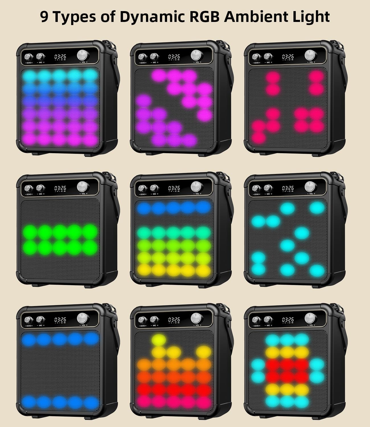 karaoke con 2 microfoni,Cassa Karaoke Professionale completo Portatile Bluetooth con microfono,LED luci,Ideale per Feste,Regalo per adulti e bambini,Supporta USB/TF/AUX