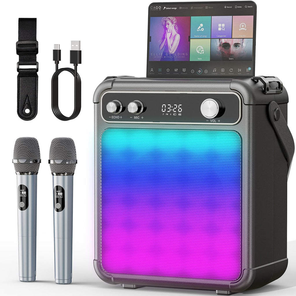karaoke con 2 microfoni,Cassa Karaoke Professionale completo Portatile Bluetooth con microfono,LED luci,Ideale per Feste,Regalo per adulti e bambini,Supporta USB/TF/AUX